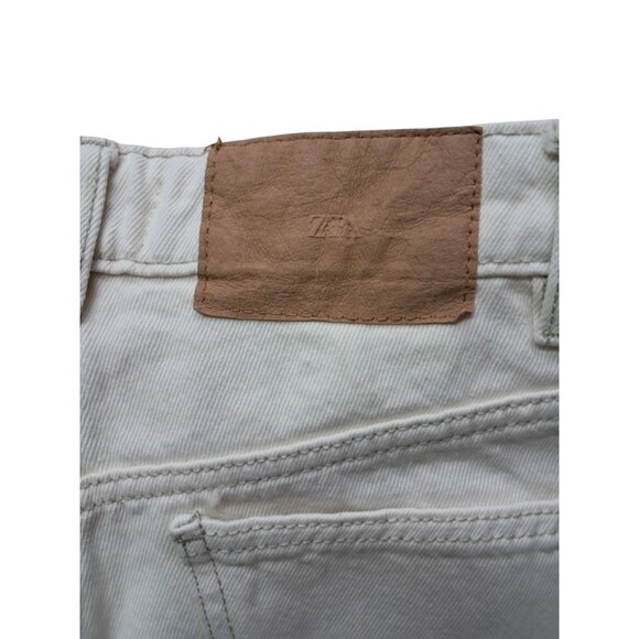 Zara Jeans Women's 2‎ Ivory Cream Button Fly Straight Leg High Rise Raw Hem - Picture 5 of 10